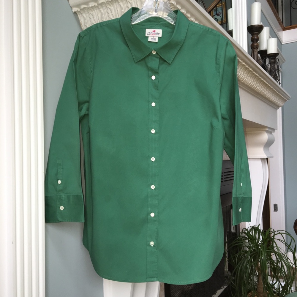 J. Crew Haberdashery green blouse with stretch! L.
